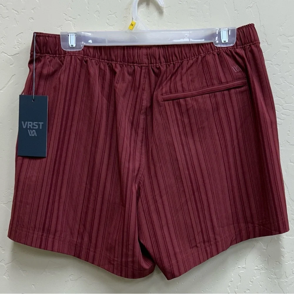 NWT VRST Men's Resort Shorts Brief Lined Striped Burgundy Size Med